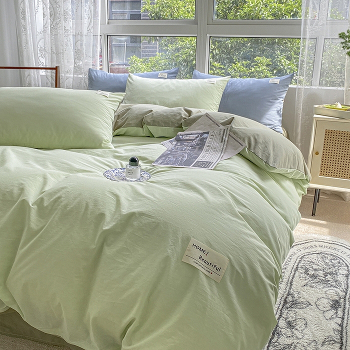 91家纺网 家纺一手货源 找家纺 寐居2023新款水洗棉单被套  绿+牛油果绿