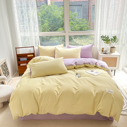 寐居2023新款水洗棉单被套 鹅黄+香芋紫