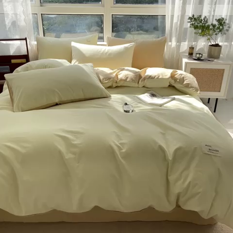 91家纺网 家纺一手货源 找家纺 寐居2023新款水洗棉单被套  米黄+卡其