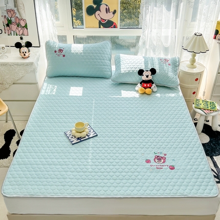 寐居家纺 2023新款迪士尼烫画凉席夏被套件 草莓熊-蓝