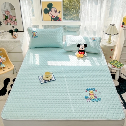 91家纺网 家纺一手货源 找家纺 寐居家纺 2023新款迪士尼烫画凉席夏被套件 维尼熊-蓝