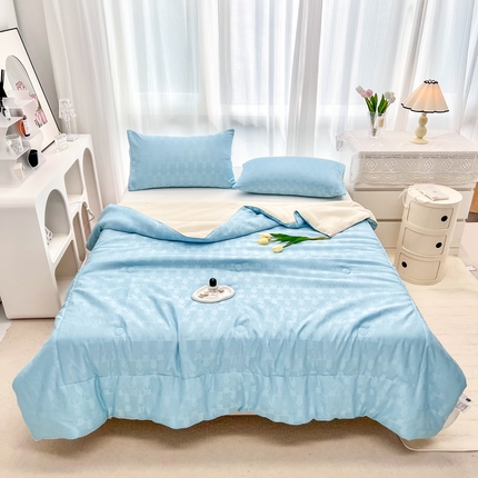 寐居家纺 2023新款华夫格提花夏被 华夫格提花-抱抱熊蓝