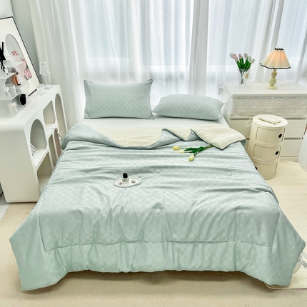 寐居家纺 2023新款华夫格提花夏被 华夫格提花-英伦格绿