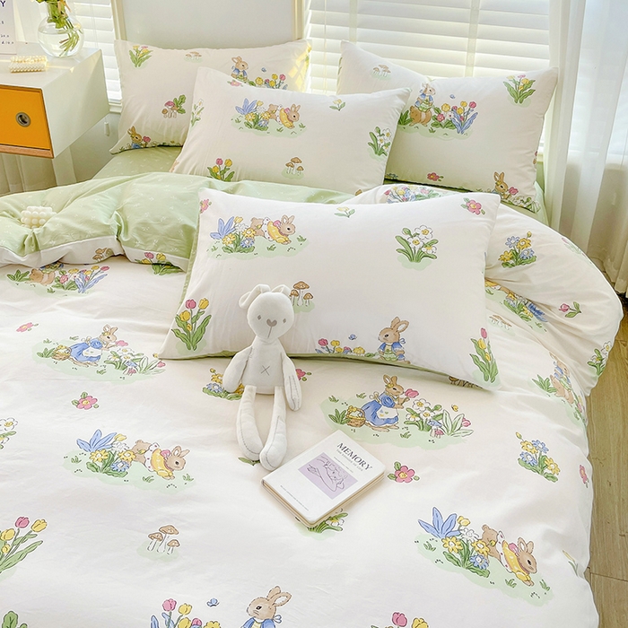 91家纺网 家纺一手货源 找家纺 梦家居 2023春季新品小清新系列3-全棉四件套 小兔先生