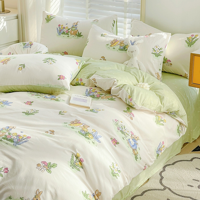 91家纺网 家纺一手货源 找家纺 梦家居 2023春季新品小清新系列3-全棉四件套 小兔先生