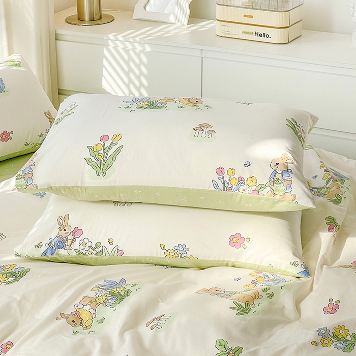 91家纺网 家纺一手货源 找家纺 梦家居 2023春季新品小清新系列3-全棉四件套 小兔先生