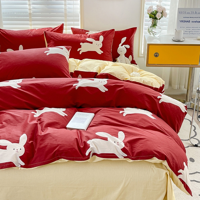 91家纺网 家纺一手货源 找家纺 梦家居 2023春季新品小清新系列3-全棉四件套 小红兔