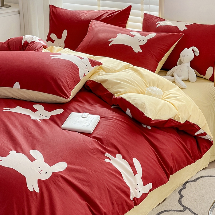 91家纺网 家纺一手货源 找家纺 梦家居 2023春季新品小清新系列3-全棉四件套 小红兔