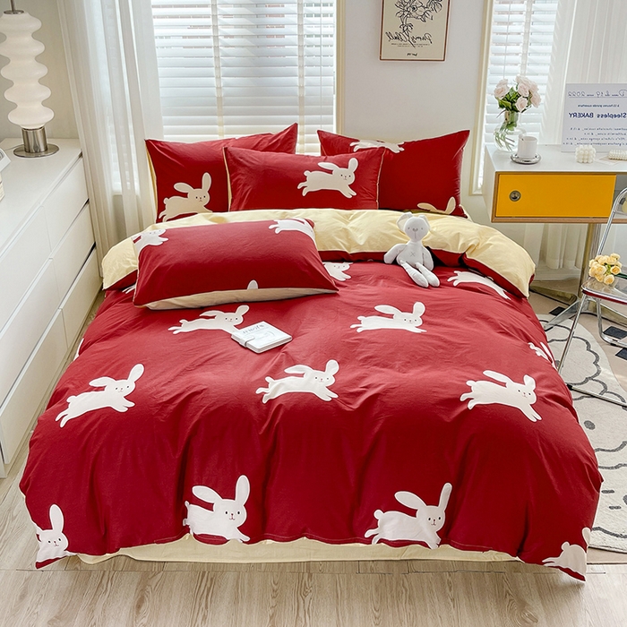 91家纺网 家纺一手货源 找家纺 梦家居 2023春季新品小清新系列3-全棉四件套 小红兔