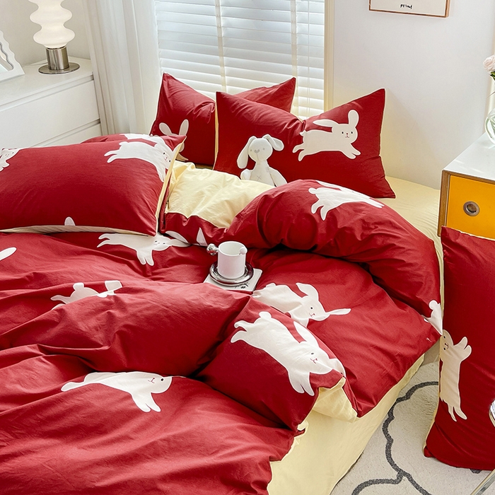 91家纺网 家纺一手货源 找家纺 梦家居 2023春季新品小清新系列3-全棉四件套 小红兔