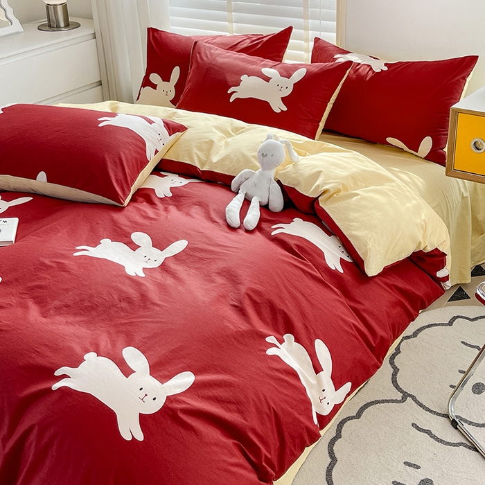 91家纺网 家纺一手货源 找家纺 梦家居 2023春季新品小清新系列3-全棉四件套 小红兔