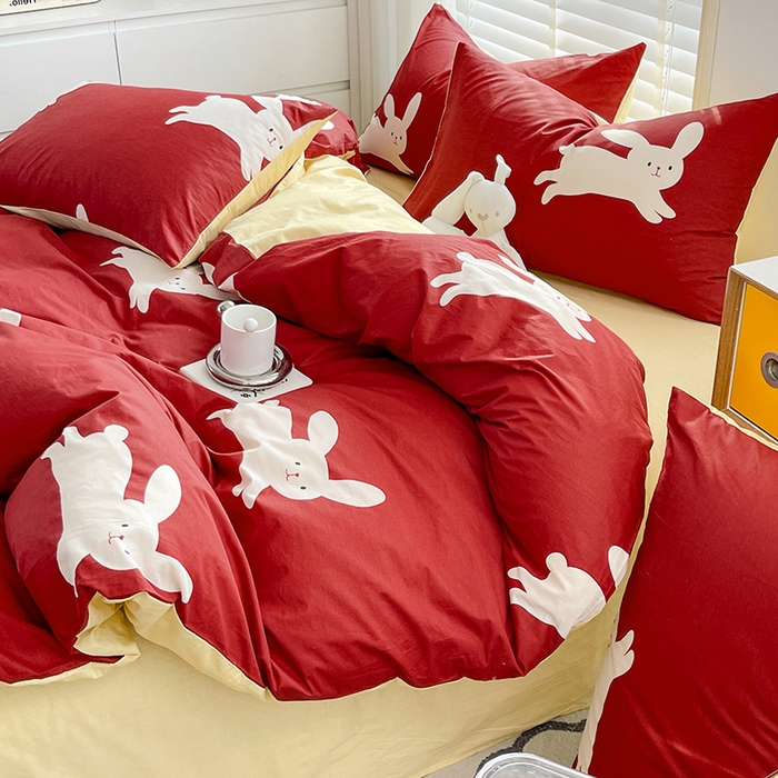 91家纺网 家纺一手货源 找家纺 梦家居 2023春季新品小清新系列3-全棉四件套 小红兔