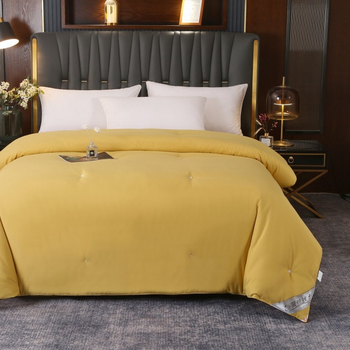 91家纺网 家纺一手货源 找家纺 畅畅家纺 2023新款洛卡棉手工订花桑蚕丝被子被芯冬被春秋被夏被 黄色