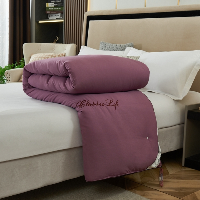 91家纺网 家纺一手货源 找家纺 畅畅家纺 2023新款洛卡棉手工订花桑蚕丝被子被芯冬被春秋被夏被 紫色