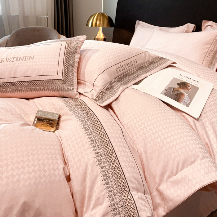 91家纺网 家纺一手货源 找家纺 安妮 2023新款提花刺绣四件套-缇娜夫人 缇娜夫人-粉