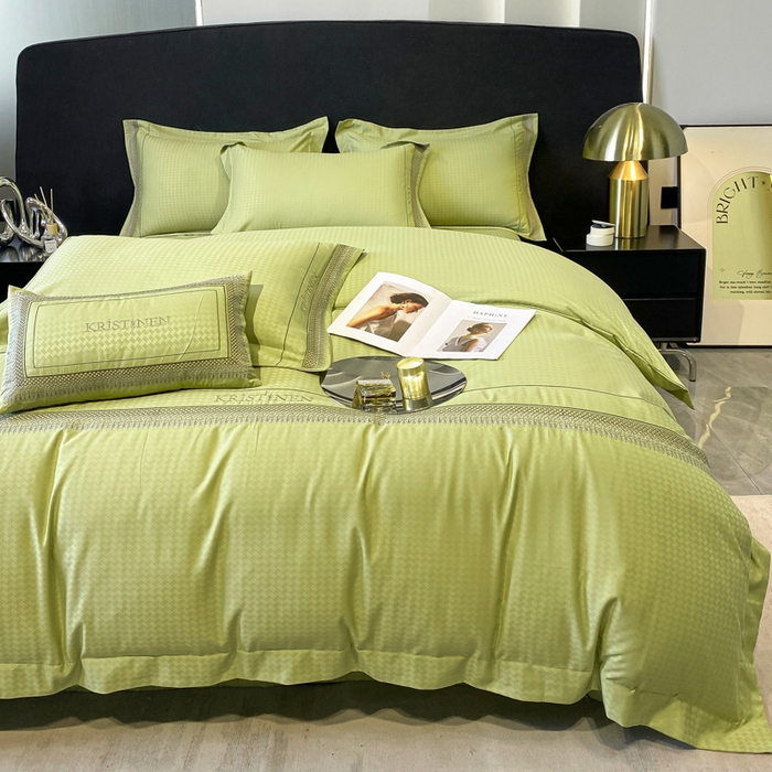 91家纺网 家纺一手货源 找家纺 安妮 2023新款提花刺绣四件套-缇娜夫人 缇娜夫人-果绿