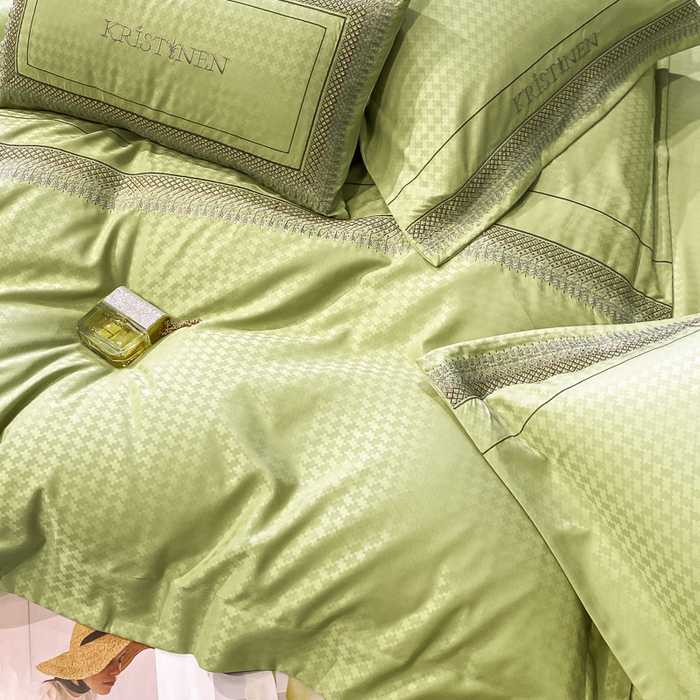 91家纺网 家纺一手货源 找家纺 安妮 2023新款提花刺绣四件套-缇娜夫人 缇娜夫人-果绿