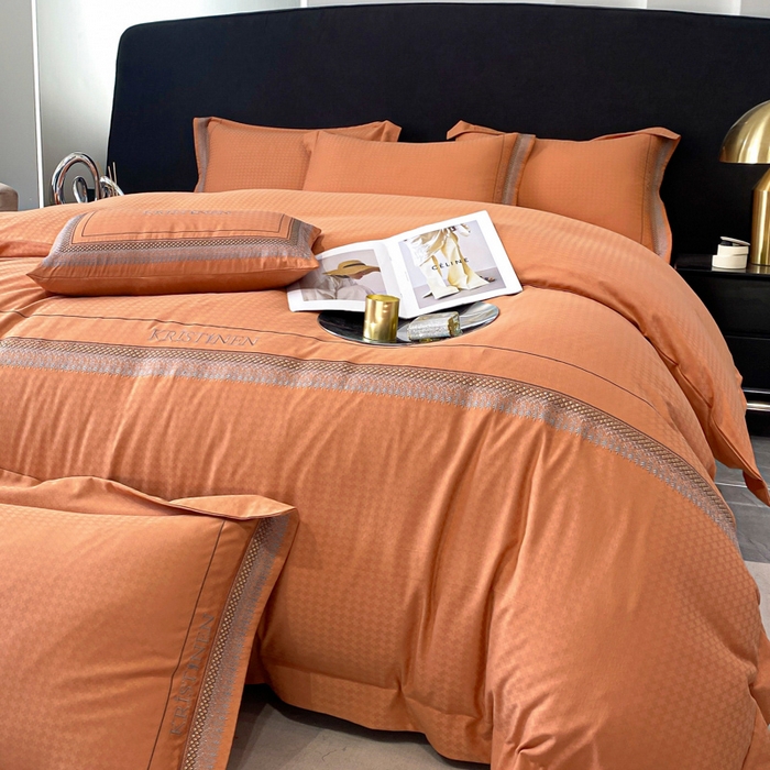 91家纺网 家纺一手货源 找家纺 安妮 2023新款提花刺绣四件套-缇娜夫人 缇娜夫人-桔