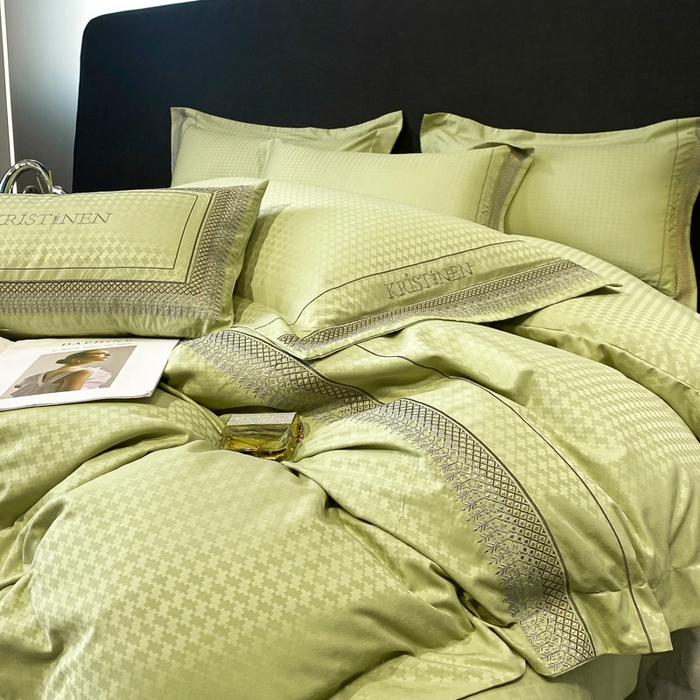 91家纺网 家纺一手货源 找家纺 安妮 2023新款提花刺绣四件套-缇娜夫人 缇娜夫人-果绿