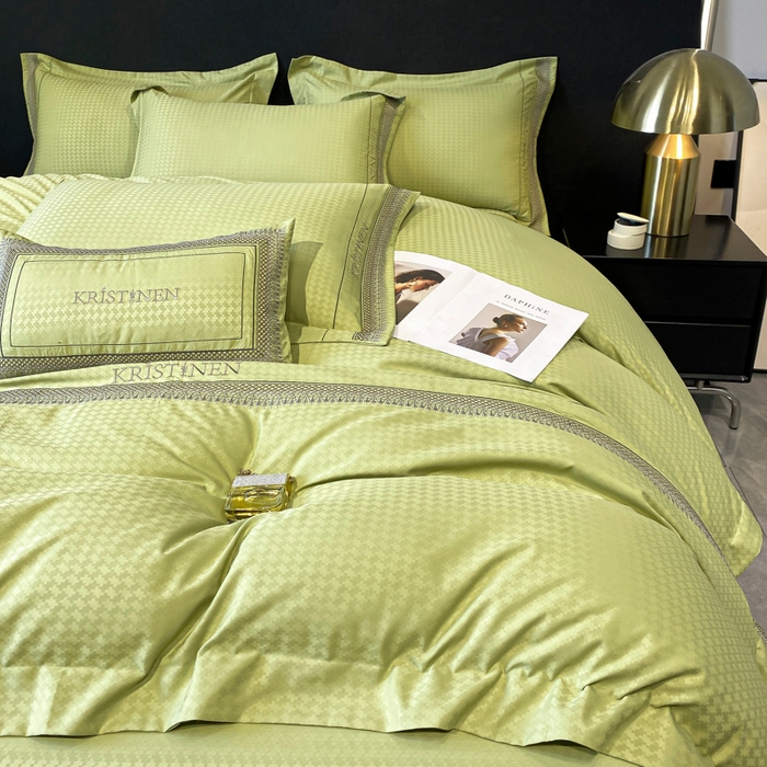 91家纺网 家纺一手货源 找家纺 安妮 2023新款提花刺绣四件套-缇娜夫人 缇娜夫人-果绿