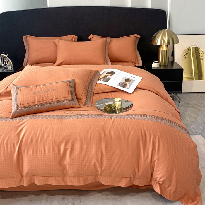 91家纺网 家纺一手货源 找家纺 安妮 2023新款提花刺绣四件套-缇娜夫人 缇娜夫人-桔