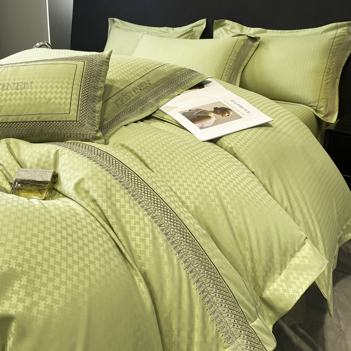 91家纺网 家纺一手货源 找家纺 安妮 2023新款提花刺绣四件套-缇娜夫人 缇娜夫人-果绿