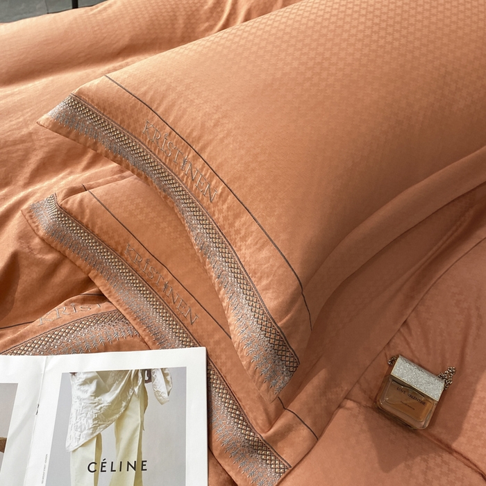 91家纺网 家纺一手货源 找家纺 安妮 2023新款提花刺绣四件套-缇娜夫人 缇娜夫人-桔