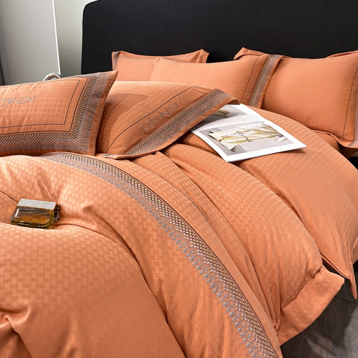 91家纺网 家纺一手货源 找家纺 安妮 2023新款提花刺绣四件套-缇娜夫人 缇娜夫人-桔