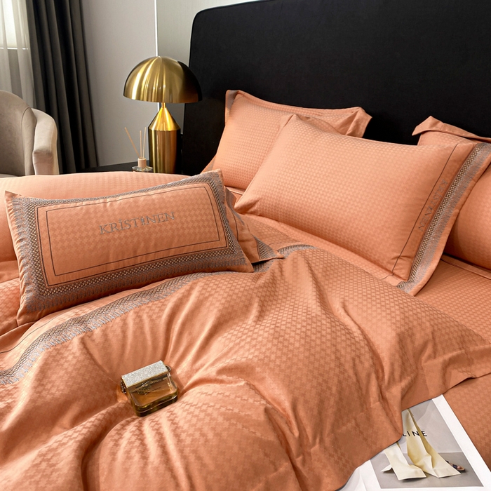 91家纺网 家纺一手货源 找家纺 安妮 2023新款提花刺绣四件套-缇娜夫人 缇娜夫人-桔