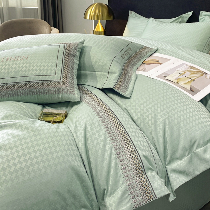 91家纺网 家纺一手货源 找家纺 安妮 2023新款提花刺绣四件套-缇娜夫人 缇娜夫人-抹茶绿