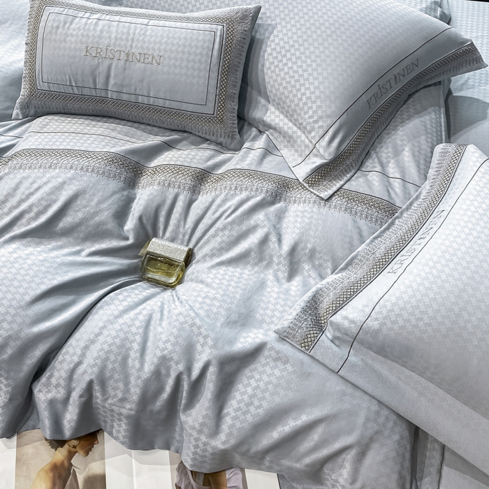 91家纺网 家纺一手货源 找家纺 安妮 2023新款提花刺绣四件套-缇娜夫人 缇娜夫人-蓝灰