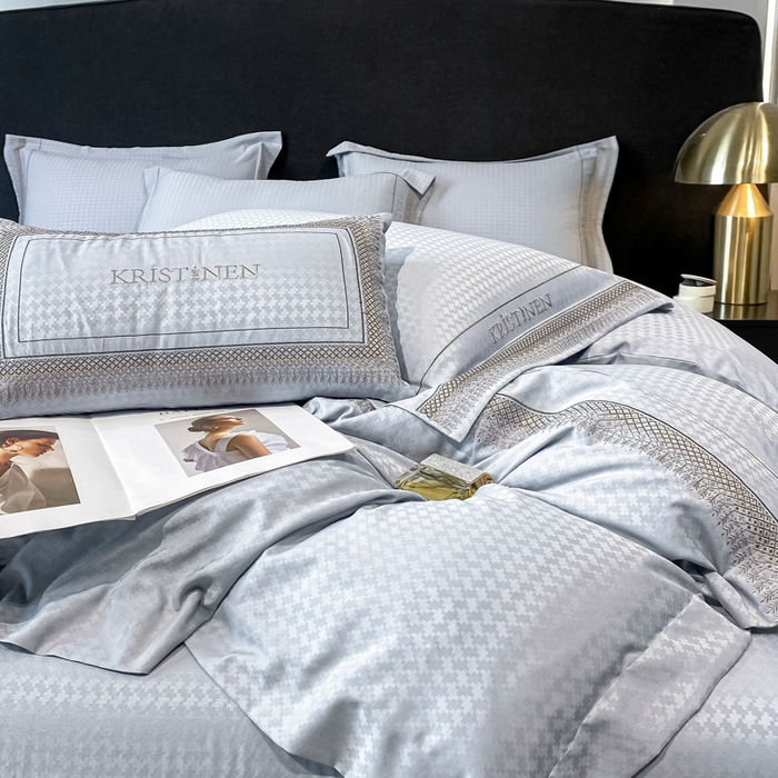 91家纺网 家纺一手货源 找家纺 安妮 2023新款提花刺绣四件套-缇娜夫人 缇娜夫人-蓝灰