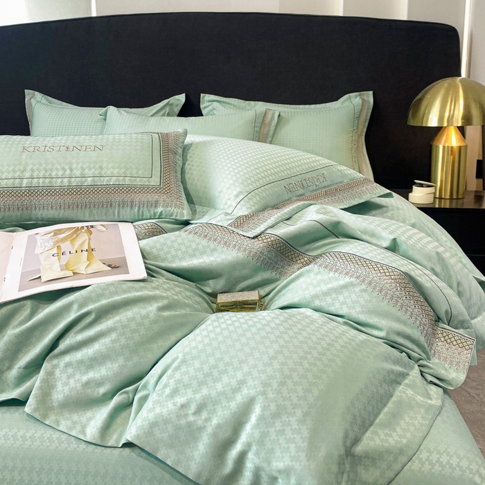 91家纺网 家纺一手货源 找家纺 安妮 2023新款提花刺绣四件套-缇娜夫人 缇娜夫人-抹茶绿