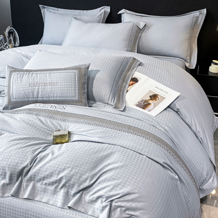 91家纺网 家纺一手货源 找家纺 安妮 2023新款提花刺绣四件套-缇娜夫人 缇娜夫人-蓝灰