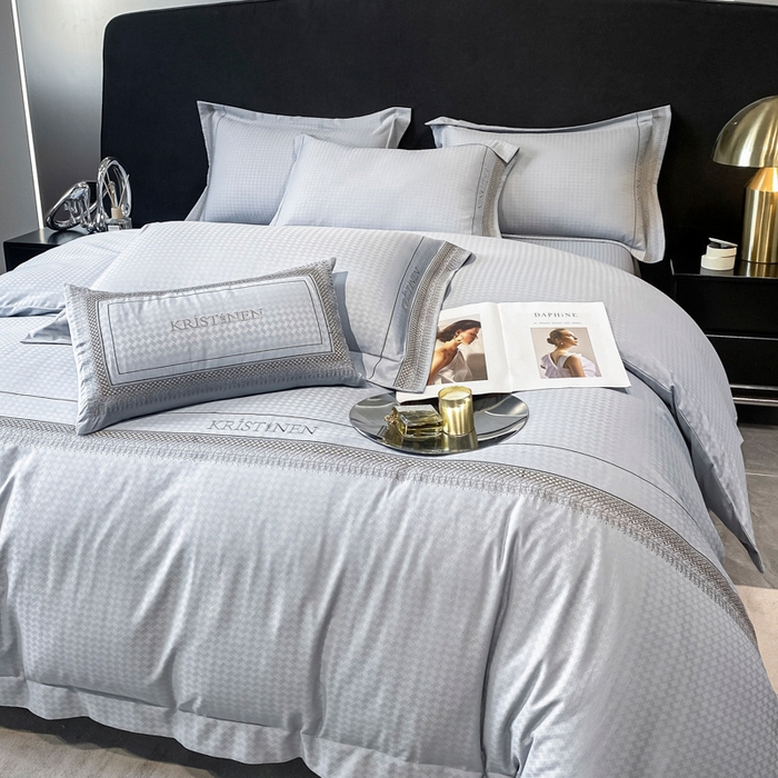 91家纺网 家纺一手货源 找家纺 安妮 2023新款提花刺绣四件套-缇娜夫人 缇娜夫人-蓝灰