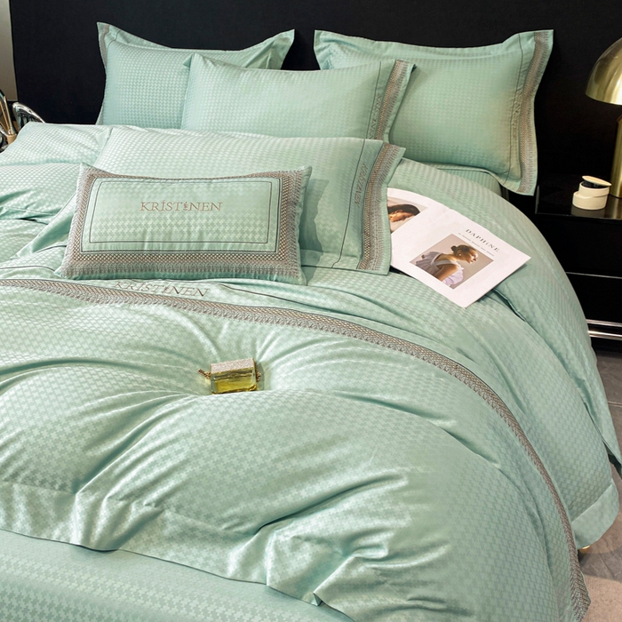 91家纺网 家纺一手货源 找家纺 安妮 2023新款提花刺绣四件套-缇娜夫人 缇娜夫人-抹茶绿