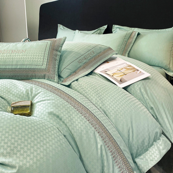 91家纺网 家纺一手货源 找家纺 安妮 2023新款提花刺绣四件套-缇娜夫人 缇娜夫人-抹茶绿