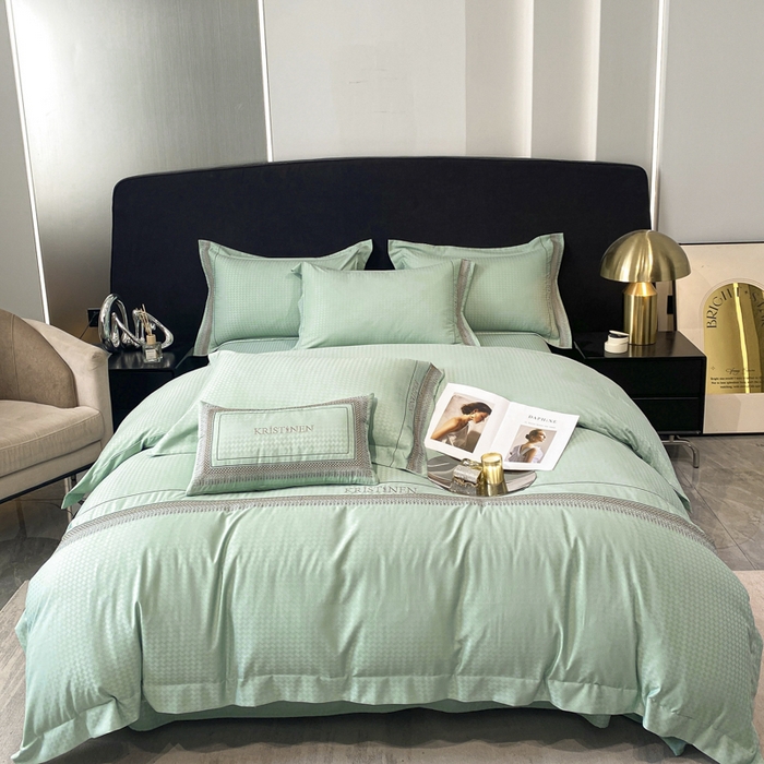 91家纺网 家纺一手货源 找家纺 安妮 2023新款提花刺绣四件套-缇娜夫人 缇娜夫人-抹茶绿