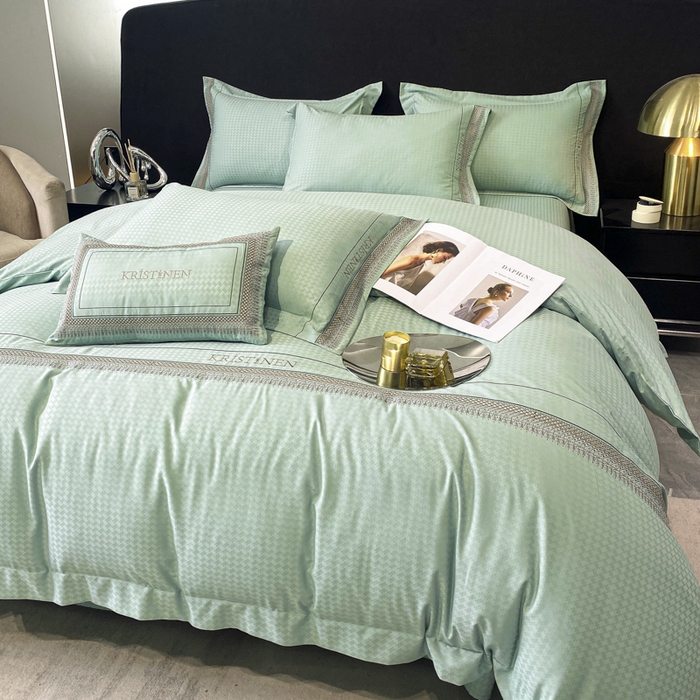 91家纺网 家纺一手货源 找家纺 安妮 2023新款提花刺绣四件套-缇娜夫人 缇娜夫人-抹茶绿