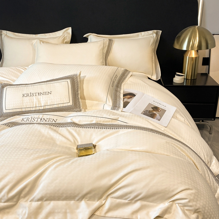 91家纺网 家纺一手货源 找家纺 安妮 2023新款提花刺绣四件套-缇娜夫人 缇娜夫人-奶白