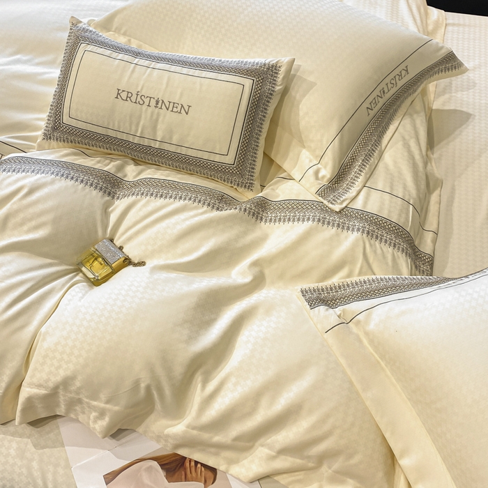 91家纺网 家纺一手货源 找家纺 安妮 2023新款提花刺绣四件套-缇娜夫人 缇娜夫人-奶白