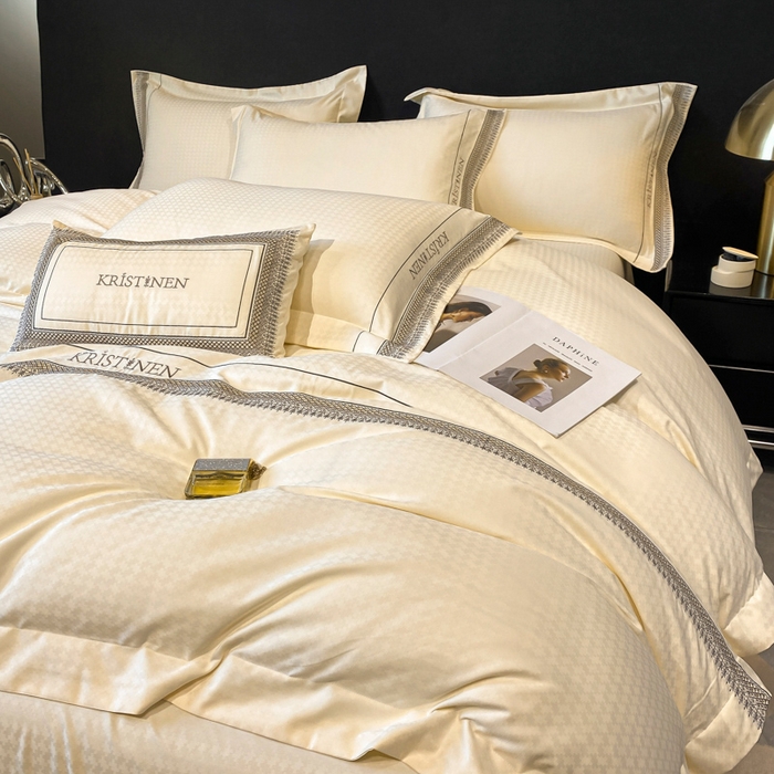 91家纺网 家纺一手货源 找家纺 安妮 2023新款提花刺绣四件套-缇娜夫人 缇娜夫人-奶白