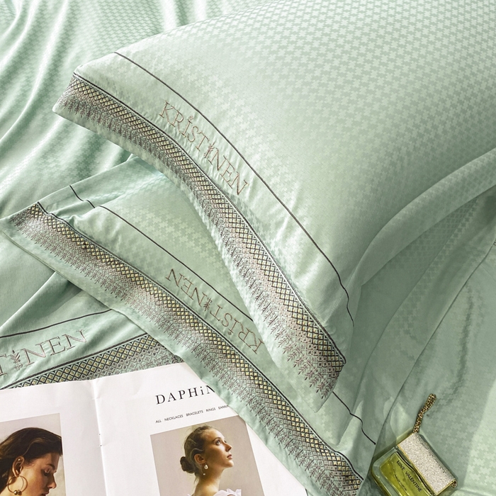 91家纺网 家纺一手货源 找家纺 安妮 2023新款提花刺绣四件套-缇娜夫人 缇娜夫人-抹茶绿