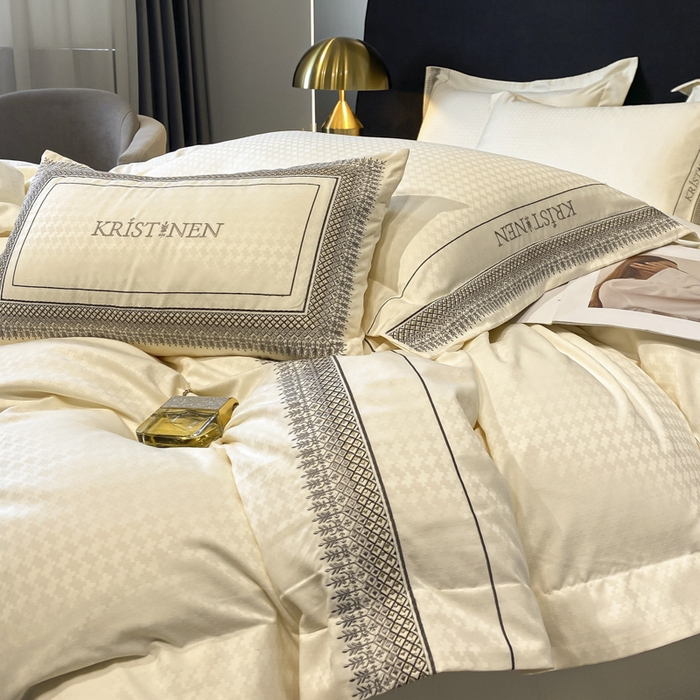 91家纺网 家纺一手货源 找家纺 安妮 2023新款提花刺绣四件套-缇娜夫人 缇娜夫人-奶白