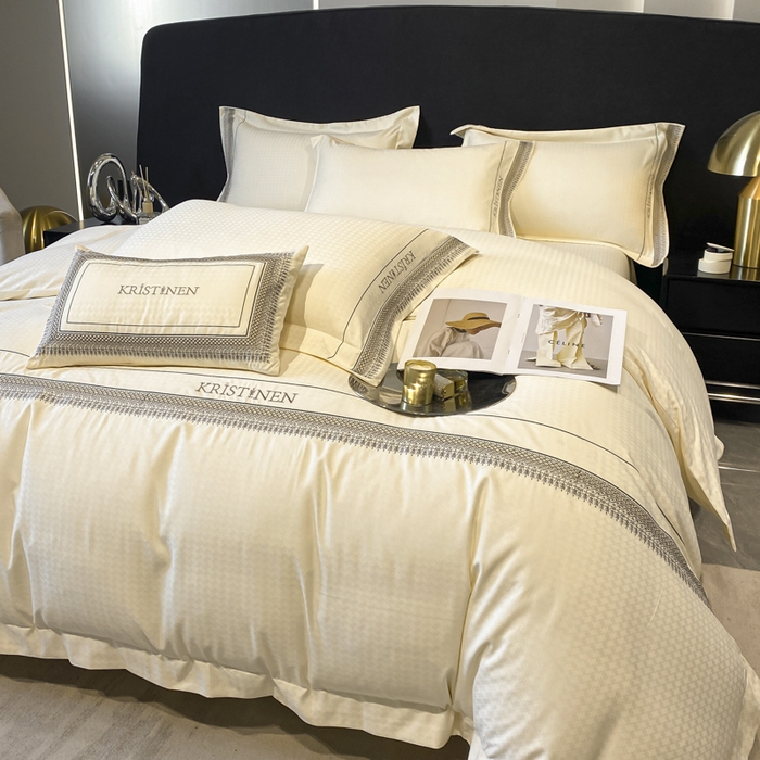 91家纺网 家纺一手货源 找家纺 安妮 2023新款提花刺绣四件套-缇娜夫人 缇娜夫人-奶白