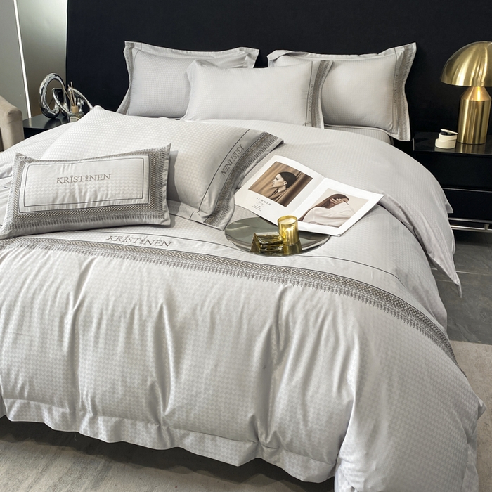 91家纺网 家纺一手货源 找家纺 安妮 2023新款提花刺绣四件套-缇娜夫人 缇娜夫人-象牙灰