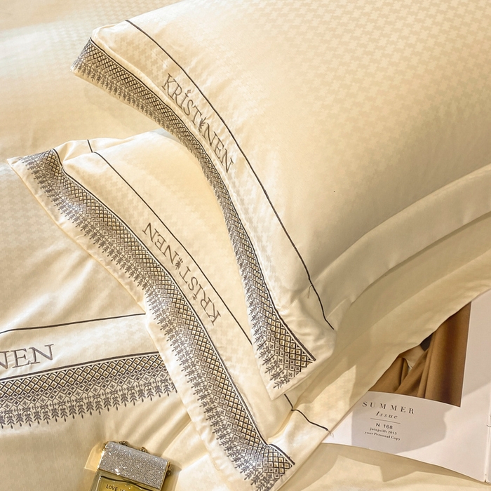 91家纺网 家纺一手货源 找家纺 安妮 2023新款提花刺绣四件套-缇娜夫人 缇娜夫人-奶白