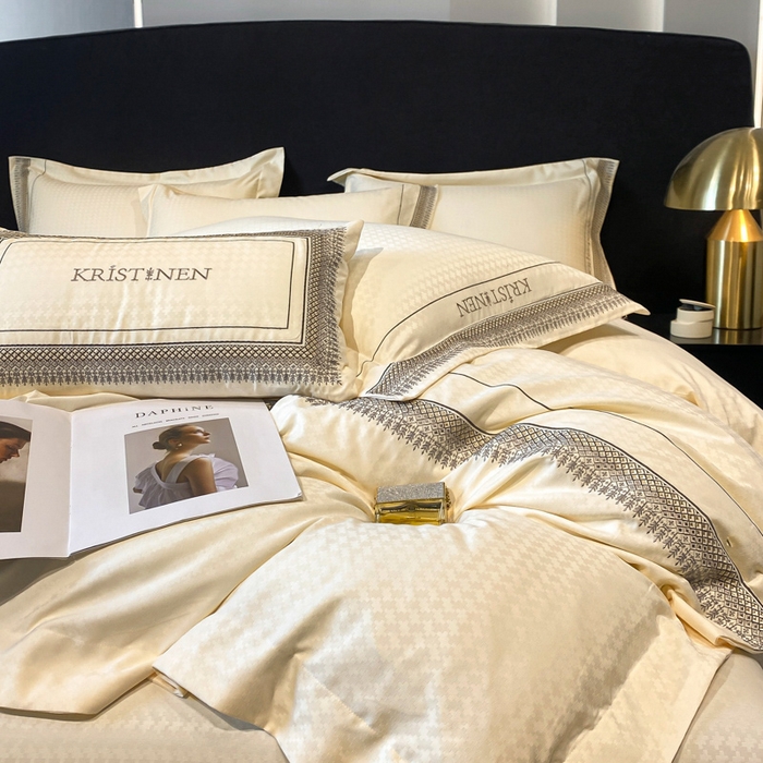 91家纺网 家纺一手货源 找家纺 安妮 2023新款提花刺绣四件套-缇娜夫人 缇娜夫人-奶白