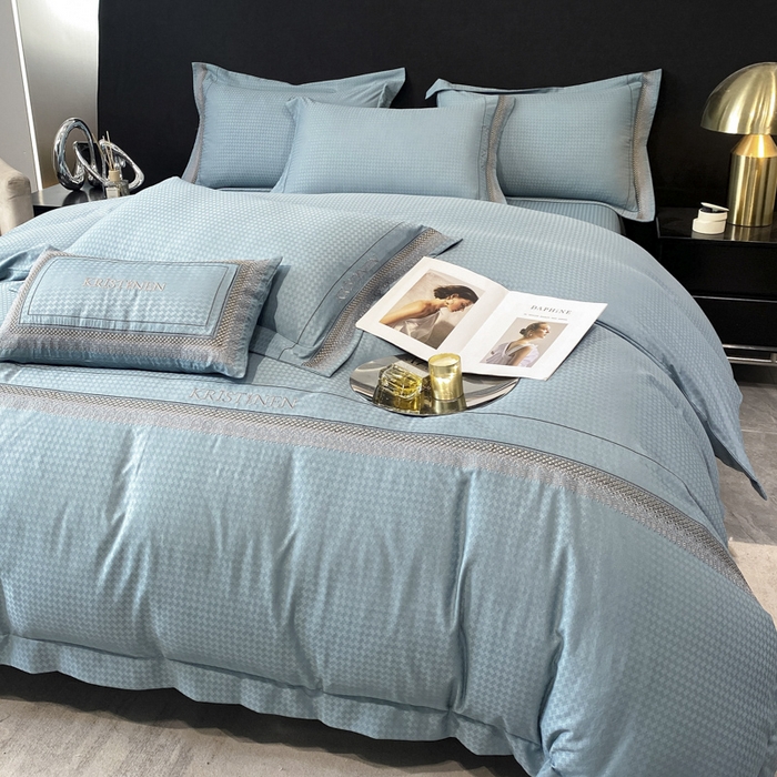 91家纺网 家纺一手货源 找家纺 安妮 2023新款提花刺绣四件套-缇娜夫人 缇娜夫人-星蓝