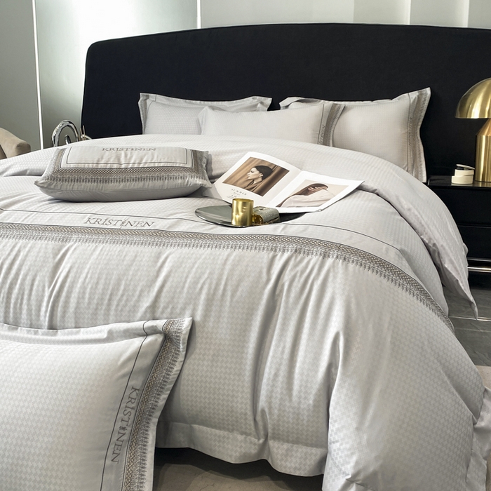 91家纺网 家纺一手货源 找家纺 安妮 2023新款提花刺绣四件套-缇娜夫人 缇娜夫人-象牙灰